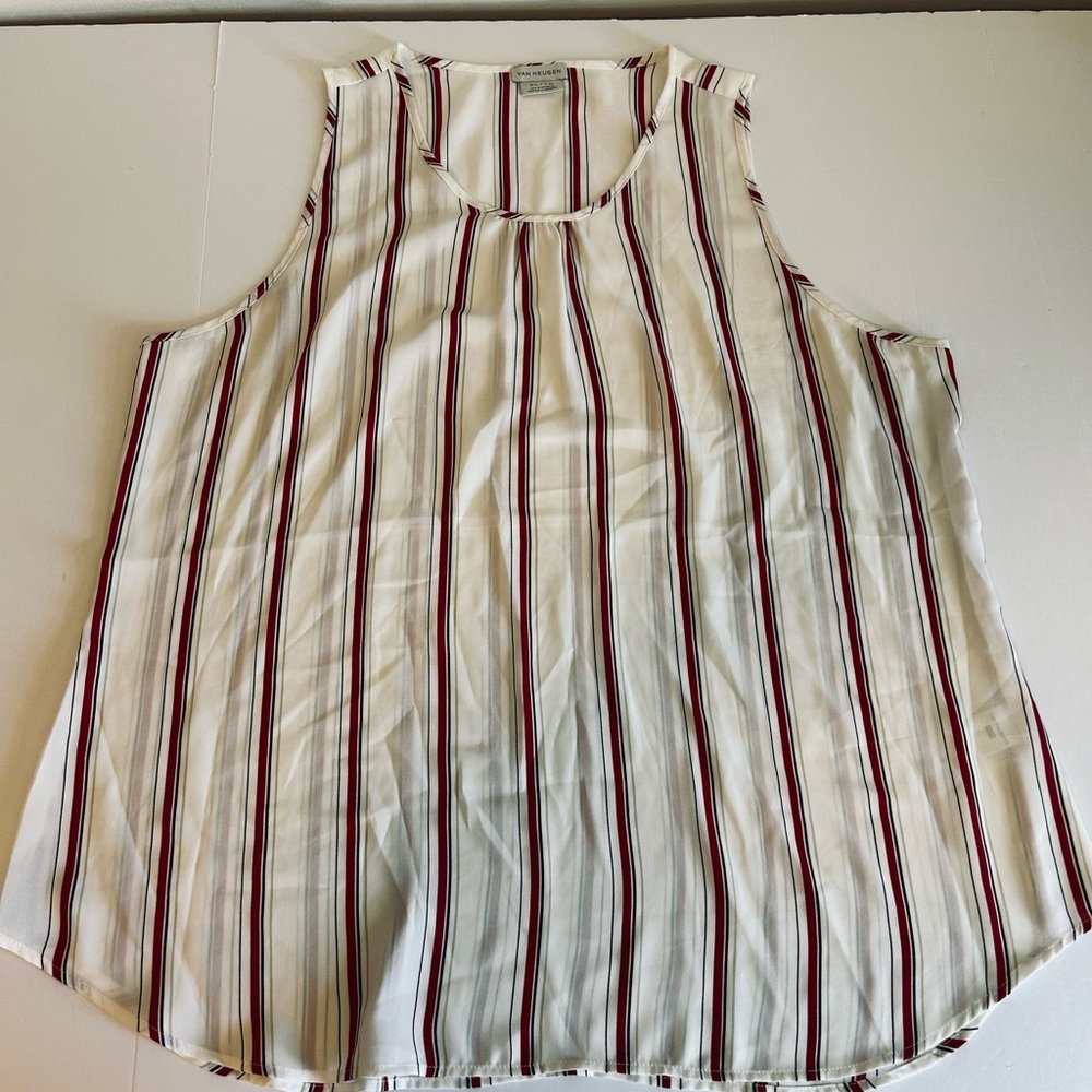 Van Heusen Cream Tank with Red and Black Stripes
